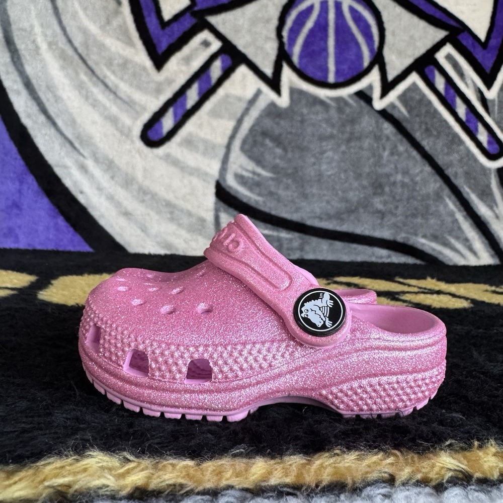 Size 4c - Crocs Classic Glitter Clog Toddler Girls Pink Twinkle Sparkly Princess